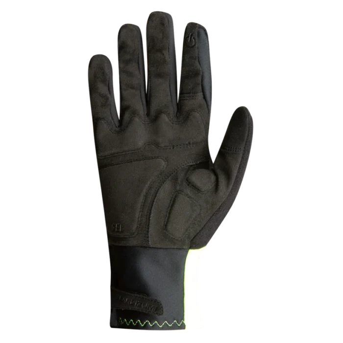 A pair of PEARL IZUMI CYCLONE GEL GLOVES with a green lining, perfect for e-bike enthusiasts.