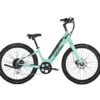 The mint green and black electric bike offers a wide range of accessories suitable for e-bike enthusiasts. Perfect for baby boomers who enjoy exploring the beautiful landscapes of Washington, USA.