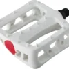 A white bicycle pedal with red accents, perfect for e-bikes and accessories.