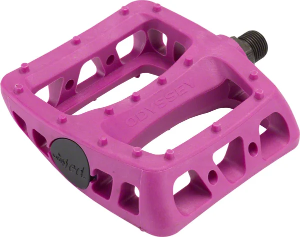 A pair of pink pedals on a white background, perfect for Ebikes and e-bikes accessories.