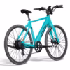 The Soltera 2.5 Ebike is a turquoise electric bicycle with a straight handlebar, thin tires, black saddle, and an integrated battery in the frame, shown on a white background.