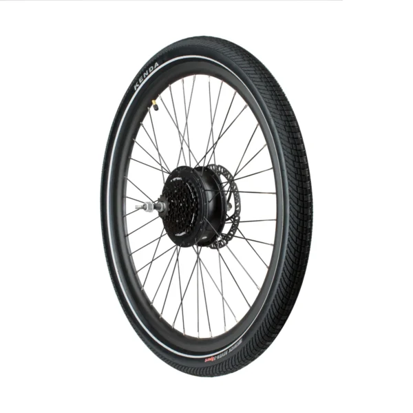 A black AVENTON COMPLETE REAR WHEEL on a white background for Ebikes accessories.