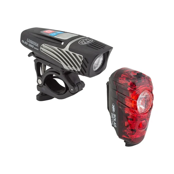 A NITERIDER LUMINA OLED 1200 BOOST HEADLIGHT AND SOLAS 250 TAILLIGHT COMBO on a white background available for purchase in the USA.