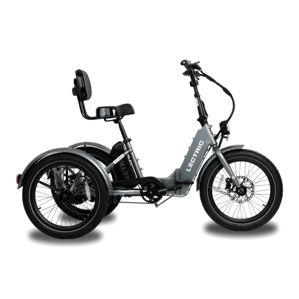 An Electric XP Trike, perfect for Babyboomerbikes enthusiasts, with a black seat.