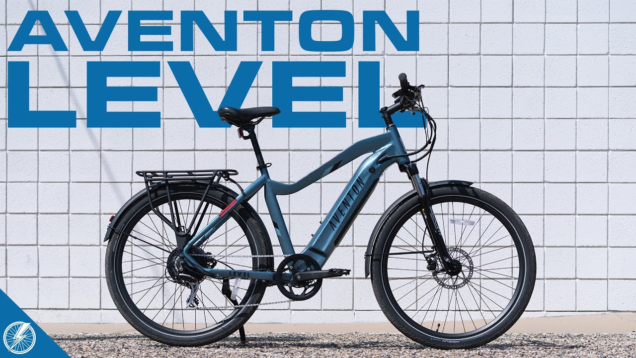 A blue bike with the words aventon level on it.