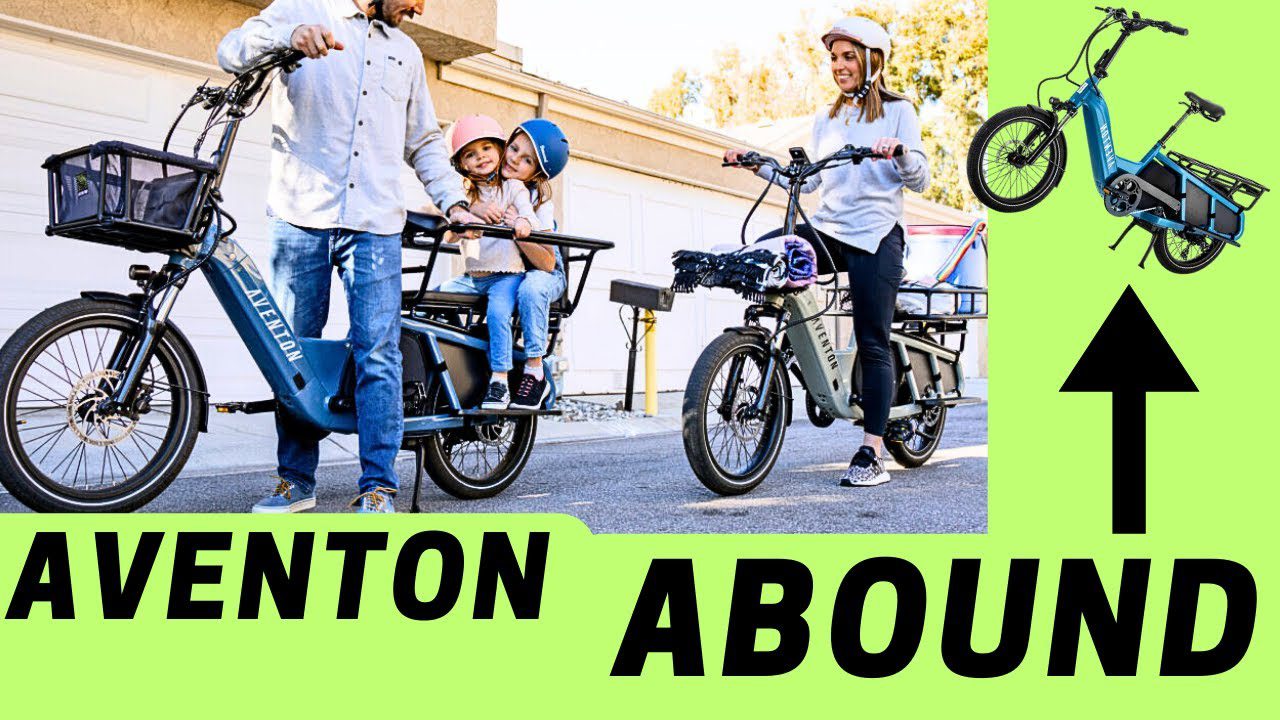 A family is riding an electric bike with the words avenston around, enjoying their USA adventure.