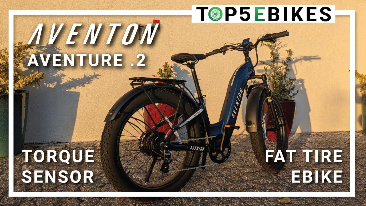 An aventon adventure 2 bike with ebikes accessories.