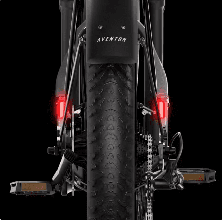 The rear end of a black bike with red lights, perfect for USA riders.