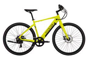 A yellow e-bike on a white background.