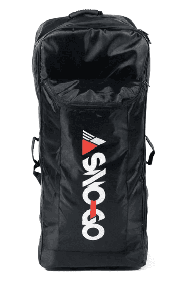 A black backpack with a red logo sporting the USA flag.