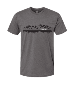 A MEN'S MOUNTAIN RIDER T-SHIRT featuring mountains in the background.