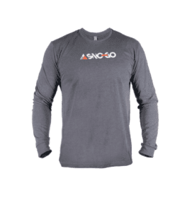 A gray SNO-GO LONG SLEEVE TEE with the word ocaa on it, perfect for USA enthusiasts.