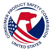 Consumer Product Safety Commission logo featuring a red abstract design and an American flag motif encircled by the organization's name.