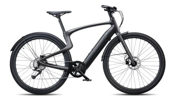 A sleek black Urtopia Carbon 1 Pro with disc brakes, a flat handlebar, and wide tires.