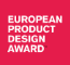 Red square logo with white text reading "EUROPEAN PRODUCT DESIGN AWARD™".