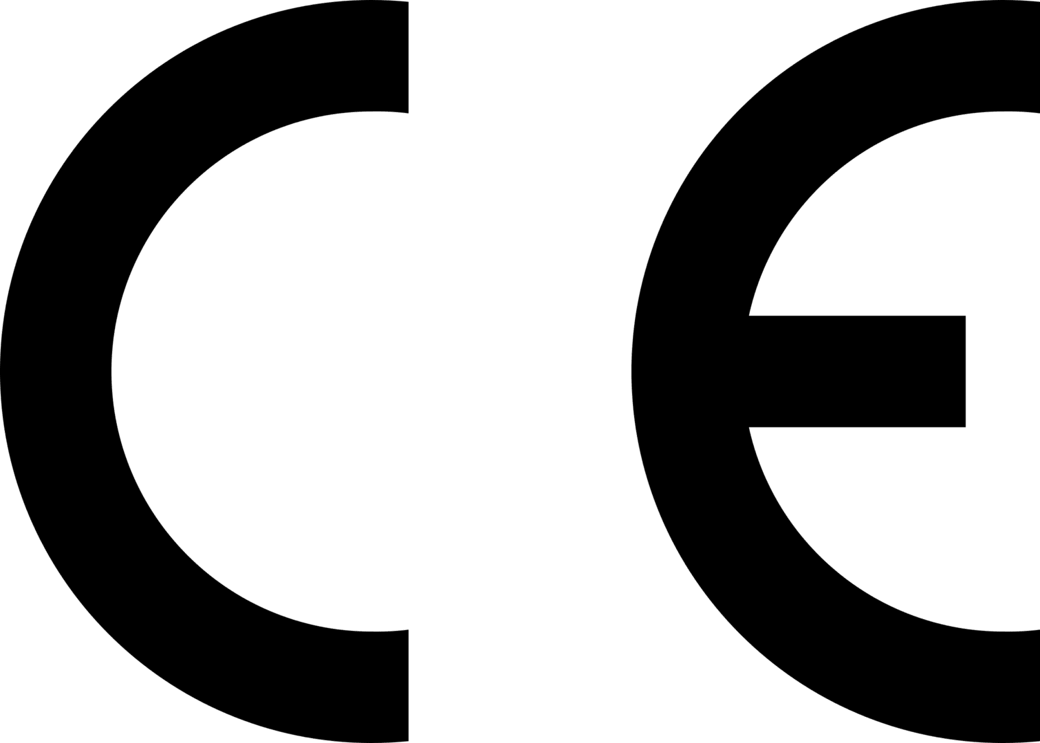 A black "CE" mark on a white background, indicating compliance with European Union health, safety, and environmental protection standards.