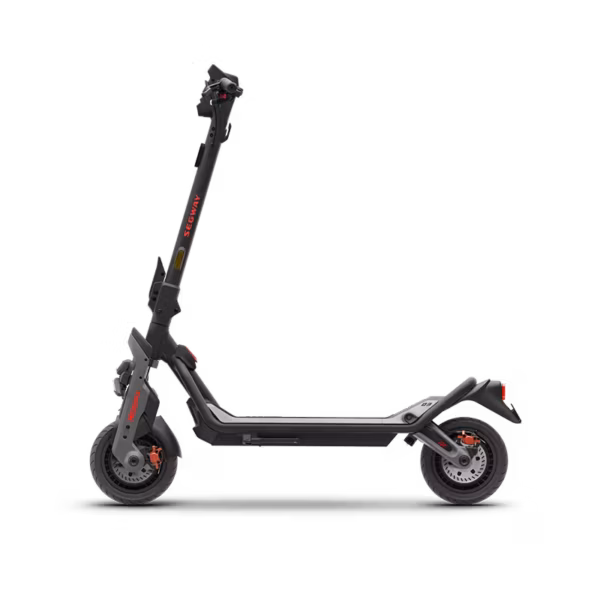 Segway GT3 SuperScooter shown in profile view, featuring a black body with red accents on a white background.