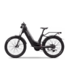 Segway Xafari Electric Bike in black, featuring thick tires, step-through frame, front suspension, rear rack, and disc brakes, viewed from the side on a plain white background.