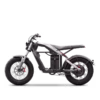 A side view of the Segway Xyber Electric Bike shows its minimalist frame, large tires, exposed battery, and sleek black and white design.