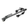 A gray Beta™ bike rack is shown folded, featuring padded arms and adjustable straps for securing a bicycle.