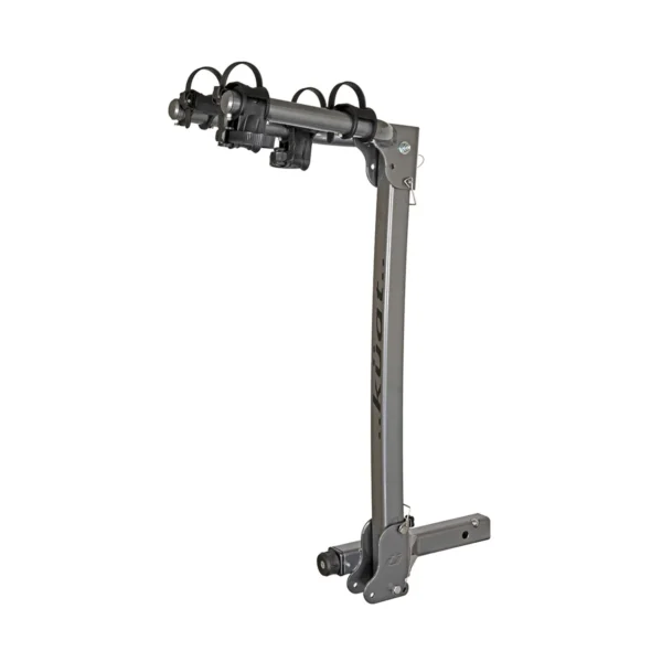 The Beta™ is a gray metal hitch-mounted bike rack with three bicycle holders, displayed upright against a white background.