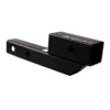 The Hi-Lo is a black metal trailer hitch adapter featuring two holes on one end and a rectangular opening on the other, displayed against a white background.