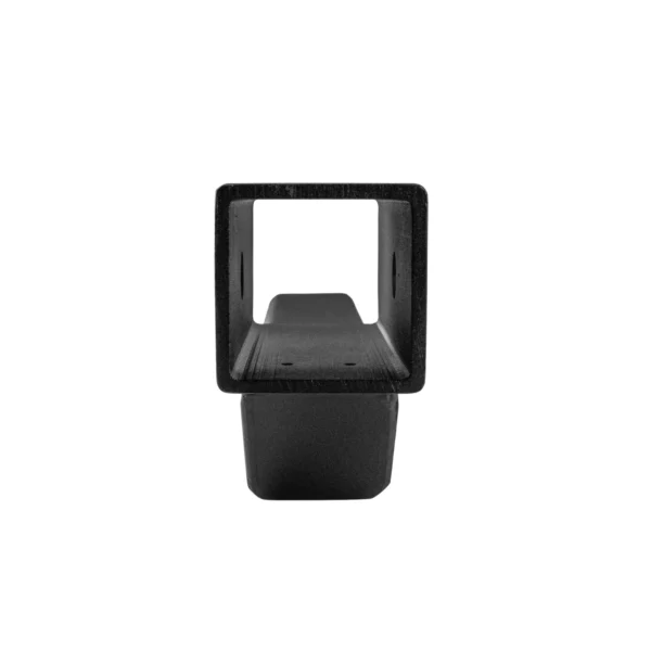Front view of the Hi-Lo black rectangular metal bracket featuring a hollow square section and mounting holes on each side.