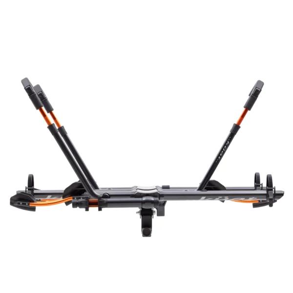 The NV™ 2.0 Add-On is a hitch-mounted bike rack featuring two wheel trays and upright arms, designed to securely carry bicycles during vehicle transport.