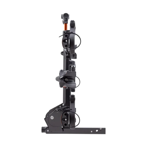 The NV™ 2.0 Add-On is a vertical bike rack with two wheel cradles, a tilt mechanism, and a sturdy metal frame, shown from the side against a white background.