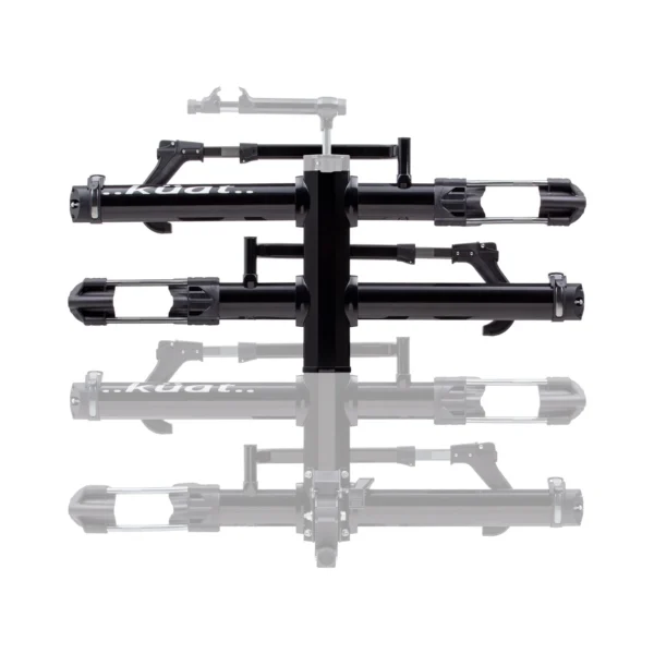 The NV™ 2.0 Add-On, a black and silver bike rack with two horizontal arms, is displayed against a white background with its reflection visible below.