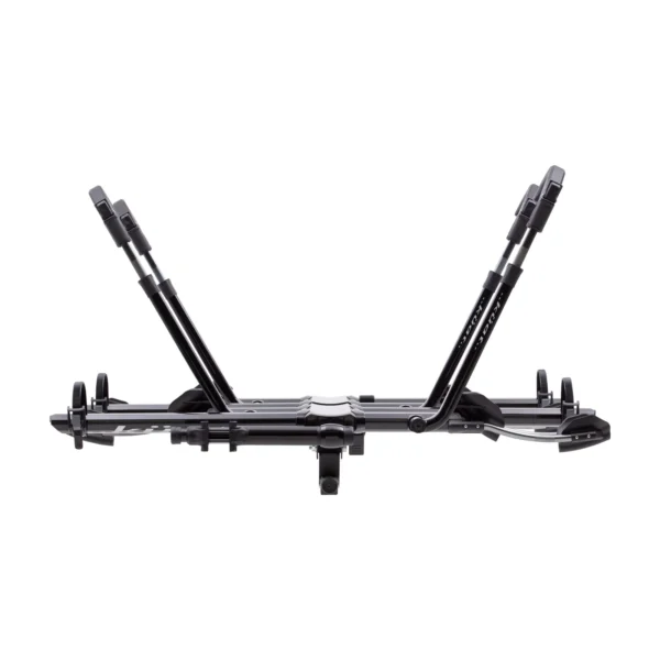 The NV™ 2.0 Add-On is a black metal bike rack for cars, featuring adjustable supports and wheel holders, shown from the side.