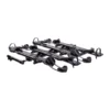 The NV™ 2.0 Add-On is a black, hitch-mounted bike rack for four bikes, with wheel trays and adjustable arms, shown on a white background.