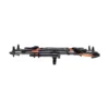 A folded NV™ 2.0 Add-On hitch-mounted bike rack in black and orange is displayed on a white background.