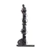 The NV™ 2.0 Add-On is a vertical black bike rack with multiple mounting slots and wheel supports, designed to hold and secure several bicycles, shown against a white background.