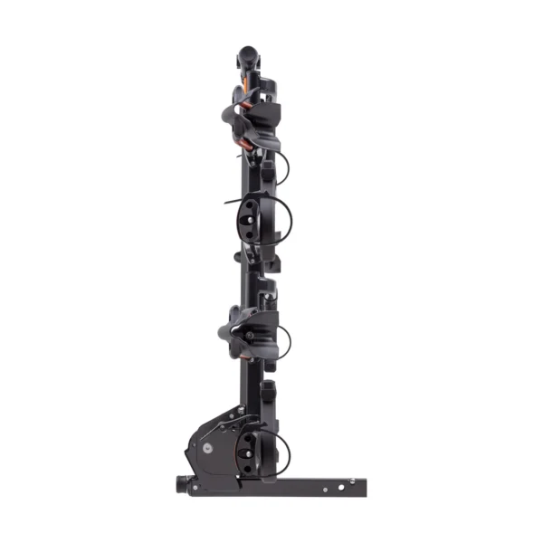 The NV™ 2.0 Add-On is a vertical black bike rack with multiple mounting slots and wheel supports, designed to hold and secure several bicycles, shown against a white background.