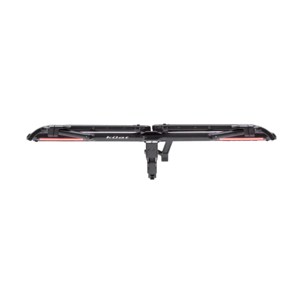 A black NV™ 2.0 Add-On bike rack with red accents, designed for hitch-mount attachment, is seen from the rear against a white background.