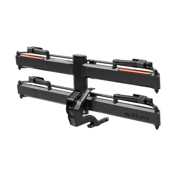 A black NV™ 2.0 Add-On bike rack by Kuat, designed for hitch mounting, featuring trays and arms to secure bicycles.