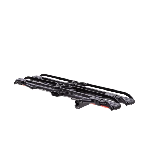 The NV™ 2.0 Add-On, a black metal hitch-mounted bike rack with two wheel trays and support bars, is shown against a white background.