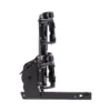 The Piston® Pro X bike rack, black with two cradles, is shown from the side highlighting its metal frame, adjustable arms, and mounting bracket.