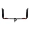 The Piston® Pro X, a black metal hitch-mounted cargo carrier with vertical support rails, is shown from the rear against a white background.