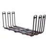 The NV™ 2.0 Add-On is a black, metal hitch bike rack that accommodates four bicycles and features upright support bars with wheel trays.