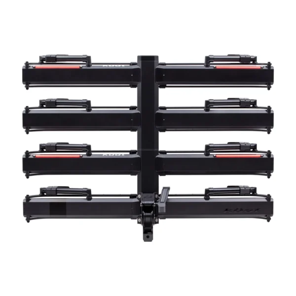 The NV™ 2.0 Add-On, a black hitch-mounted bike rack with support trays and straps, is displayed from the rear against a white background.