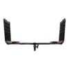 The Piston® Pro X is a black metal hitch-mounted rack with dual parallel arms, designed to carry multiple bicycles on the back of your vehicle.