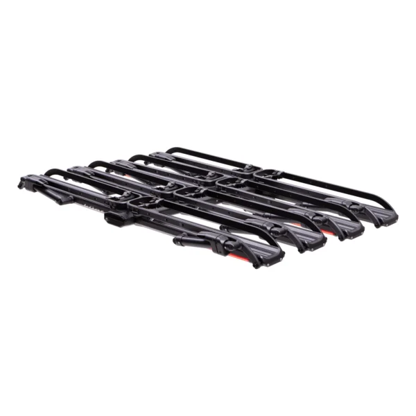 The NV™ 2.0 Add-On, a black platform-style hitch rack for four bikes, is shown folded flat against a white background.