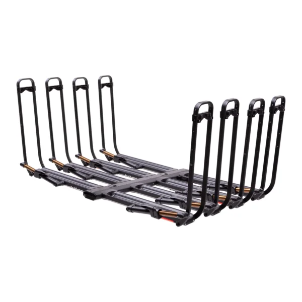 The NV™ 2.0 Add-On is a metal bike rack featuring six upright supports, designed to securely organize and hold multiple bicycles.