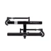 The Sherpa™ 2.0, a black Küat bike rack for vehicle mounting, is shown in side profile with two horizontal arms featuring wheel cradles and attachment points.