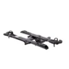 The Sherpa™ 2.0 is a black metal platform-style bike rack featuring wheel holders and locking mechanisms, designed for mounting on your vehicle’s rear hitch.