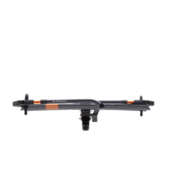 The Sherpa™ 2.0 hitch-mounted bike rack is shown from the front against a white background, featuring black and orange accents.