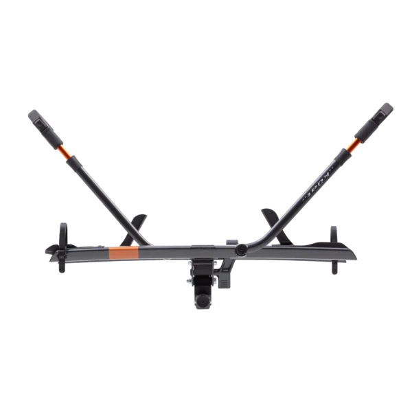 The Sherpa™ 2.0 is a rear bike rack with two upright support arms, wheel holders, and a hitch attachment, designed for vehicle mounting.