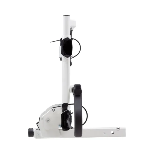 The Sherpa™ 2.0 features a white metal bike rack arm with black straps and adjustment knobs, displayed vertically against a plain white background.